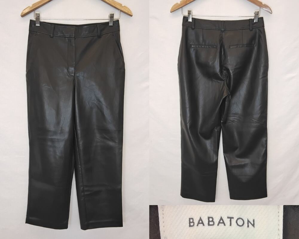 Aritzia Babaton Faux Leather Pants Women's 8 Black Straight Leg #J6038